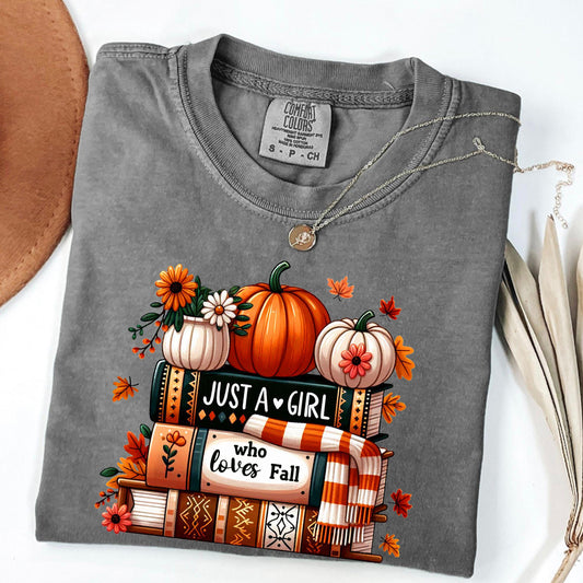Fall Books & Pumpkin Comfort Colors T-Shirt: Cozy Autumn Tee