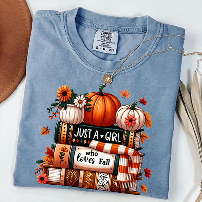 Fall Books & Pumpkin Comfort Colors T-Shirt: Cozy Autumn Tee
