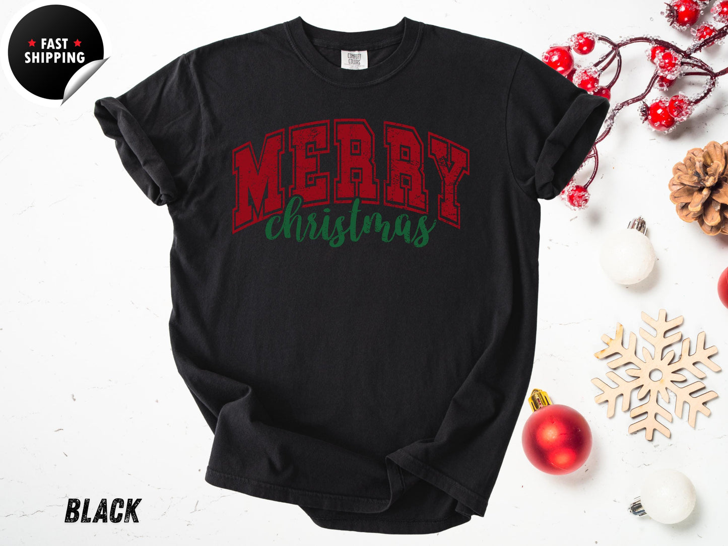 Comfort Colors Retro Christmas Shirt: Oversized Holiday Tee