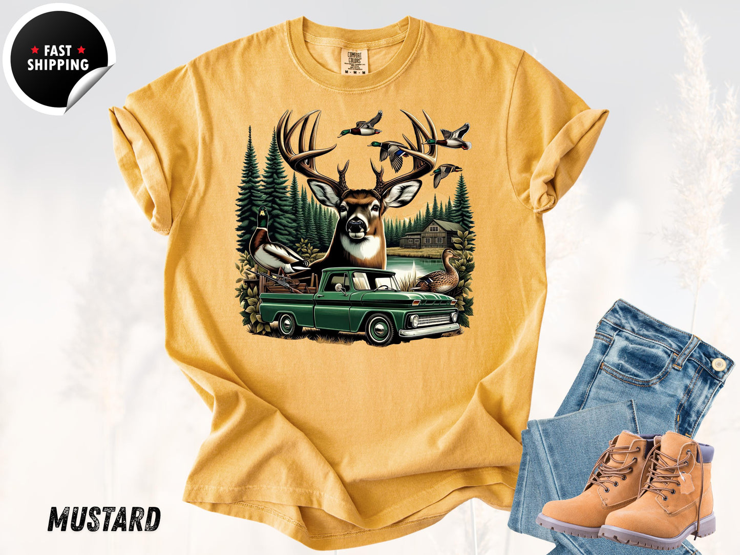 Deer Hunting Graphic Tee: Rustic Cabin Outdoorsman Shirt