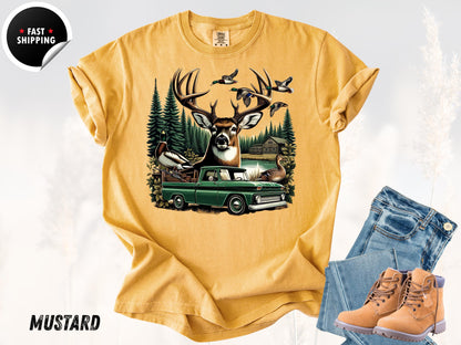 Deer Hunting Graphic Tee: Rustic Cabin Outdoorsman Shirt