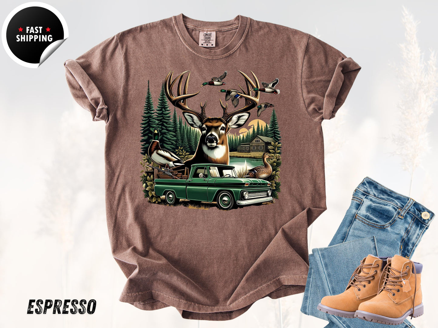 Deer Hunting Graphic Tee: Rustic Cabin Outdoorsman Shirt