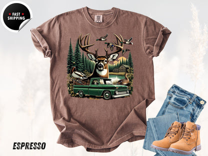 Deer Hunting Graphic Tee: Rustic Cabin Outdoorsman Shirt