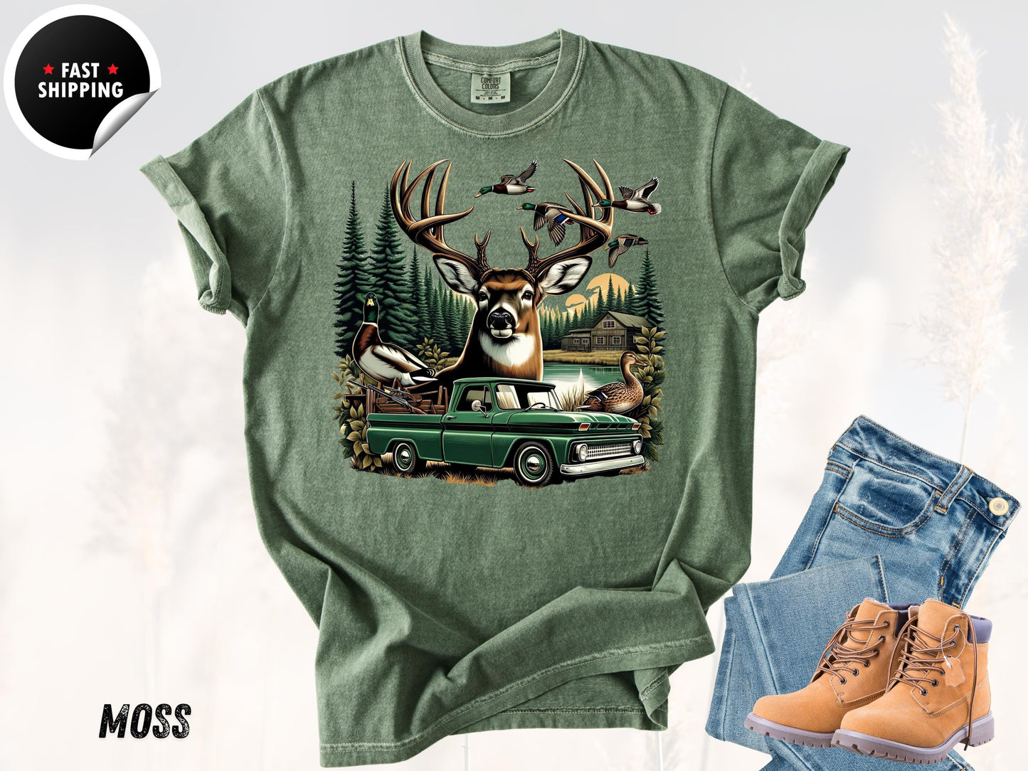 Deer Hunting Graphic Tee: Rustic Cabin Outdoorsman Shirt