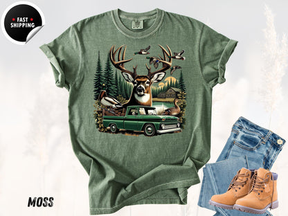 Deer Hunting Graphic Tee: Rustic Cabin Outdoorsman Shirt