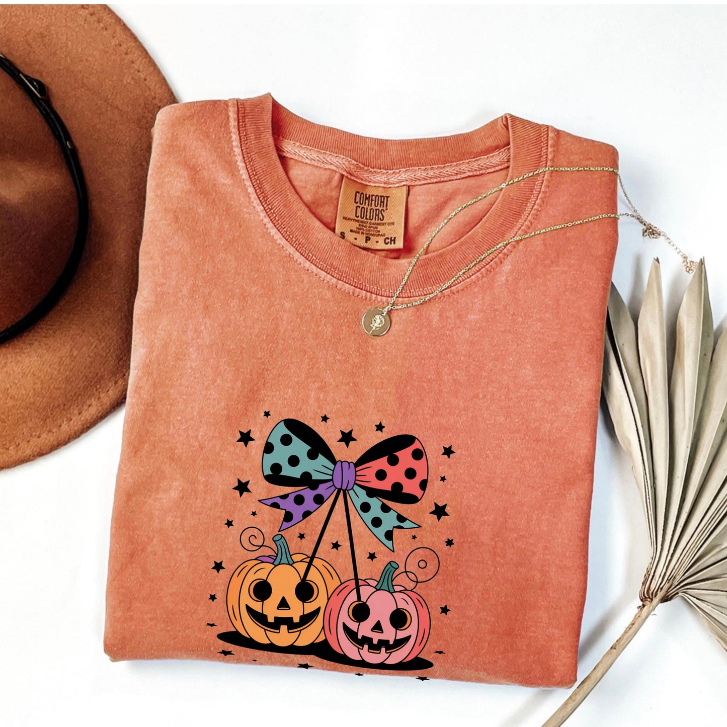 Pumpkin Jack O' Lantern Bow Tee: Retro Halloween Comfort Colors Shirt