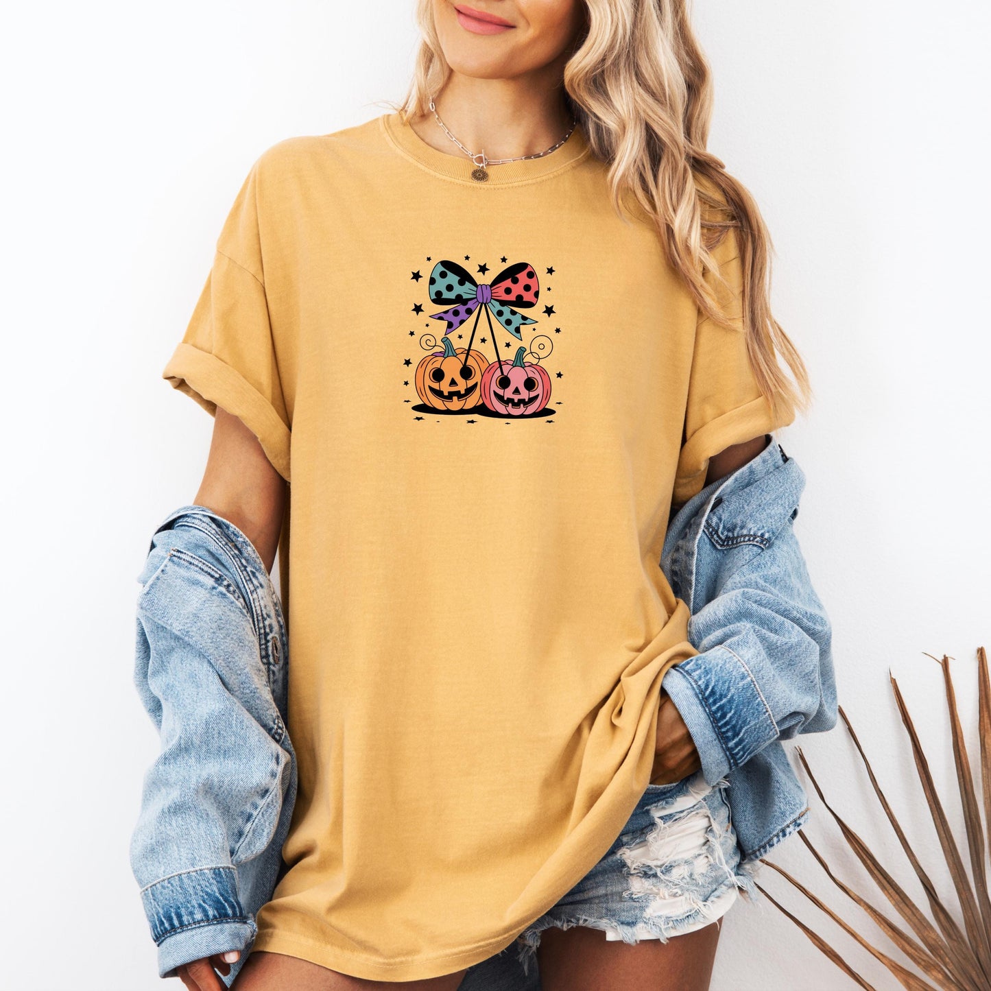 Pumpkin Jack O' Lantern Bow Tee: Retro Halloween Comfort Colors Shirt