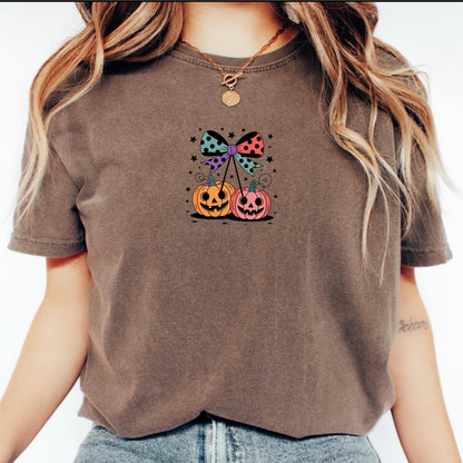 Pumpkin Jack O' Lantern Bow Tee: Retro Halloween Comfort Colors Shirt