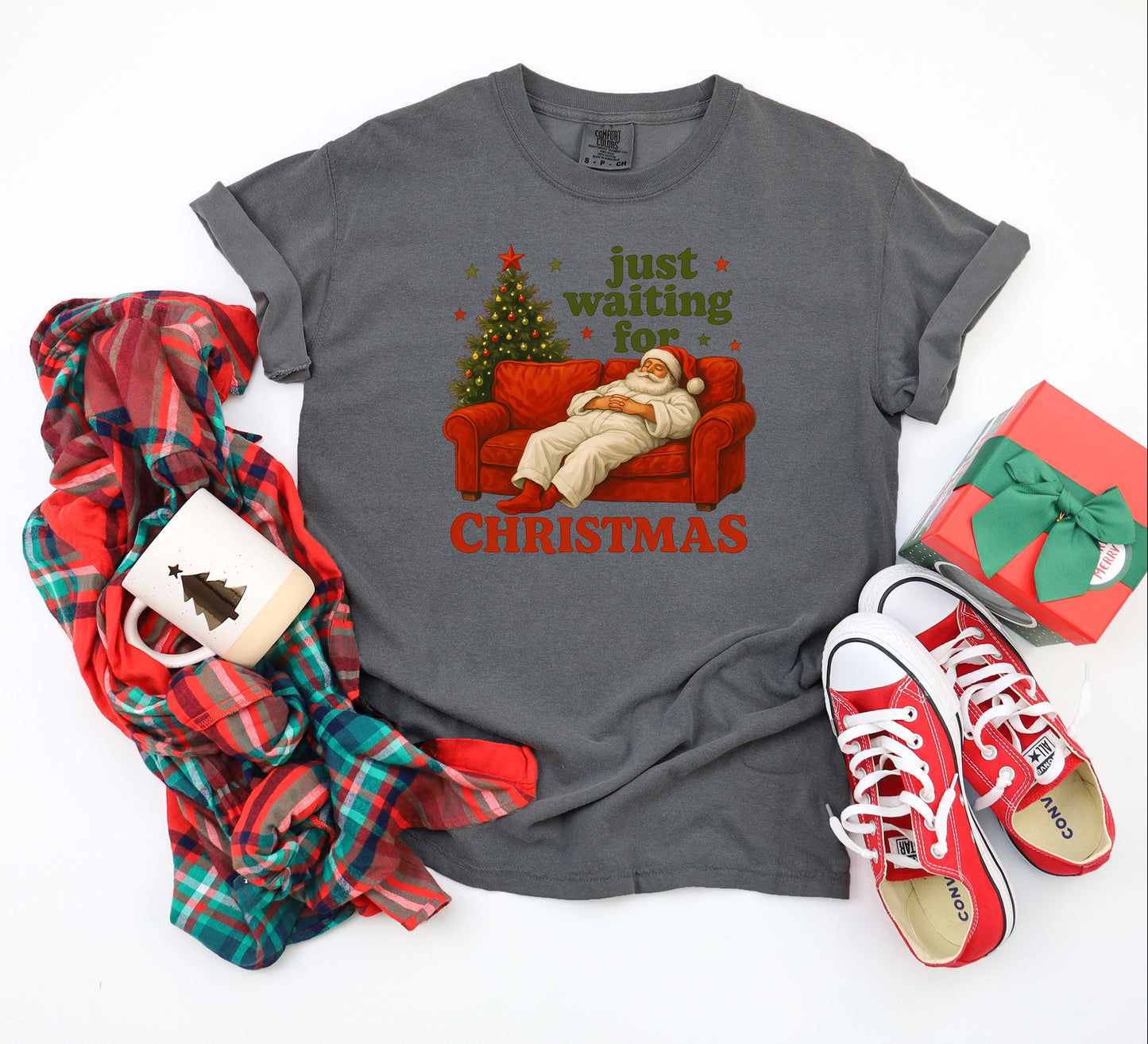 Funny Christmas Sweatshirt: Waiting for Santa - Unisex Holiday Crewneck