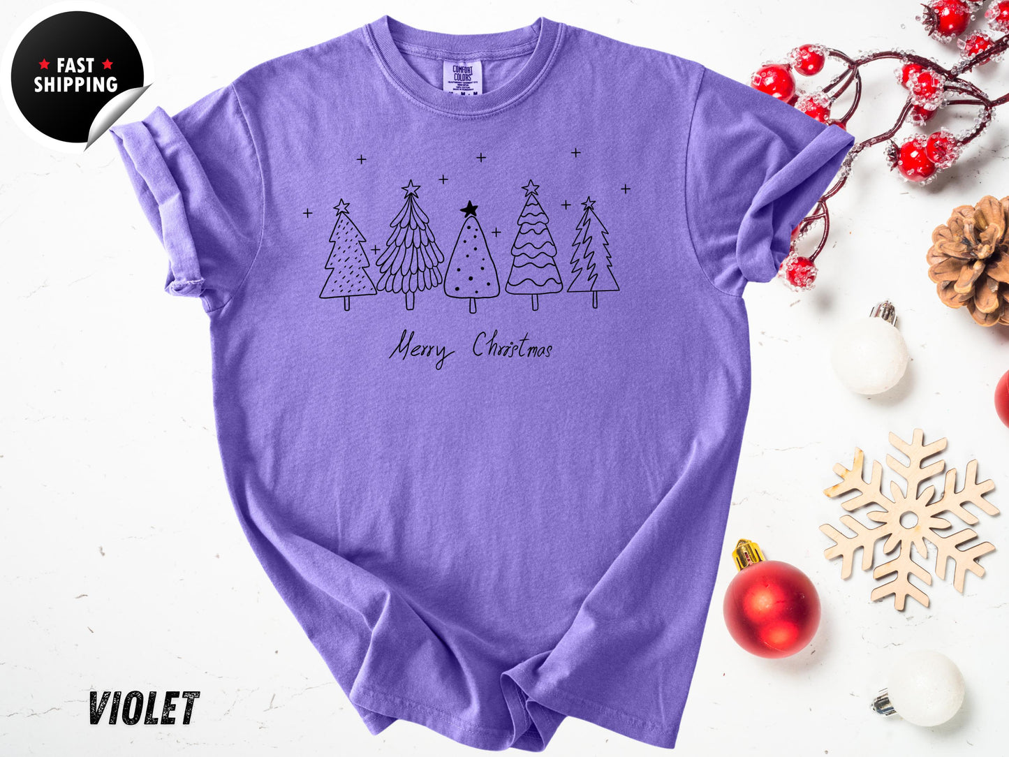Minimalist Christmas Tree Shirt: Retro Holiday Tee - Comfort Colors