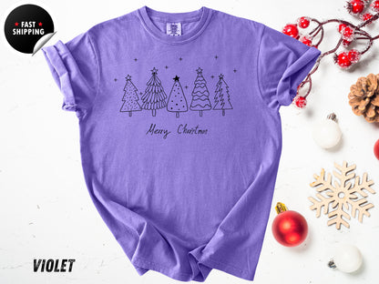 Minimalist Christmas Tree Shirt: Retro Holiday Tee - Comfort Colors