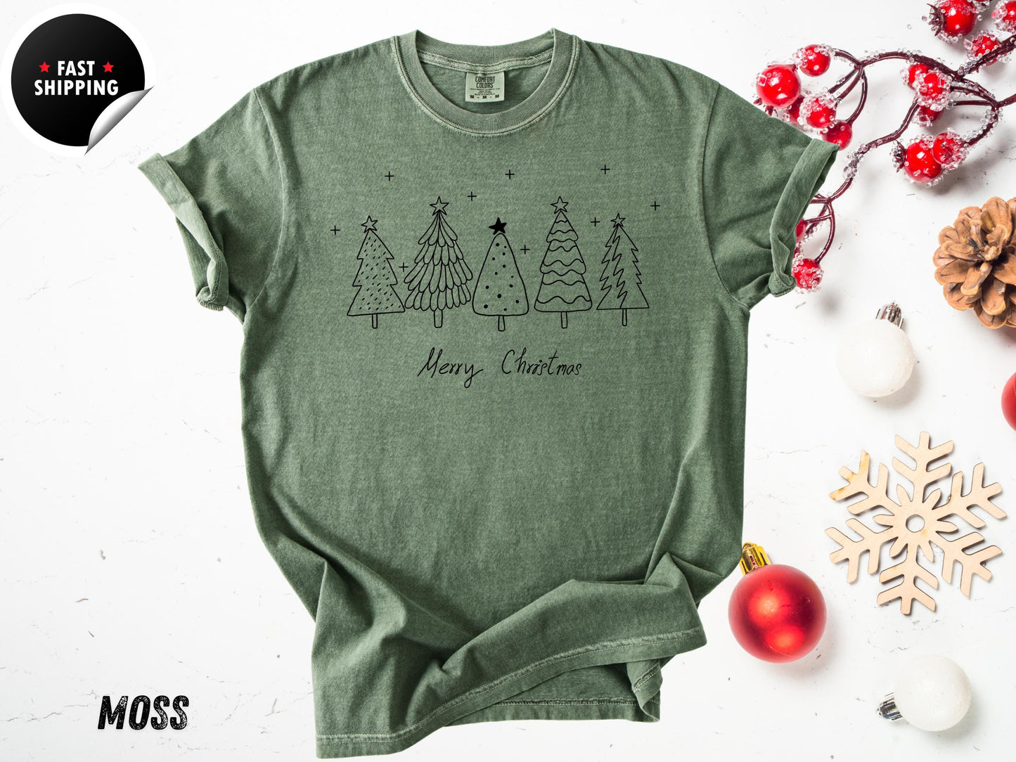 Minimalist Christmas Tree Shirt: Retro Holiday Tee - Comfort Colors