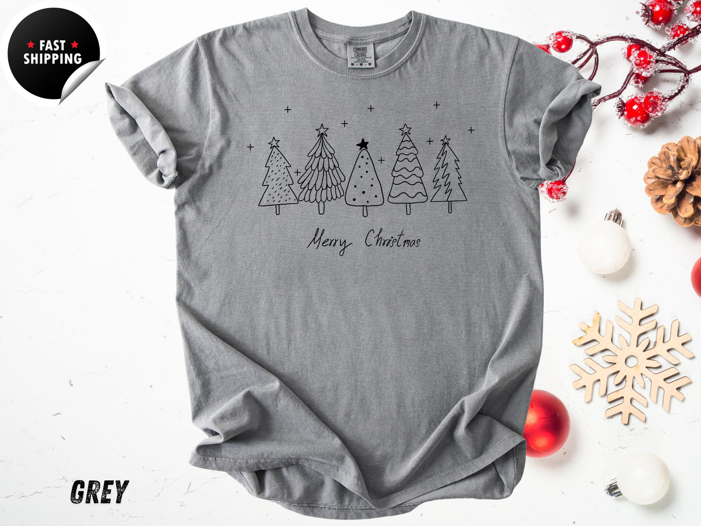 Minimalist Christmas Tree Shirt: Retro Holiday Tee - Comfort Colors
