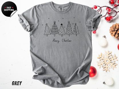 Minimalist Christmas Tree Shirt: Retro Holiday Tee - Comfort Colors