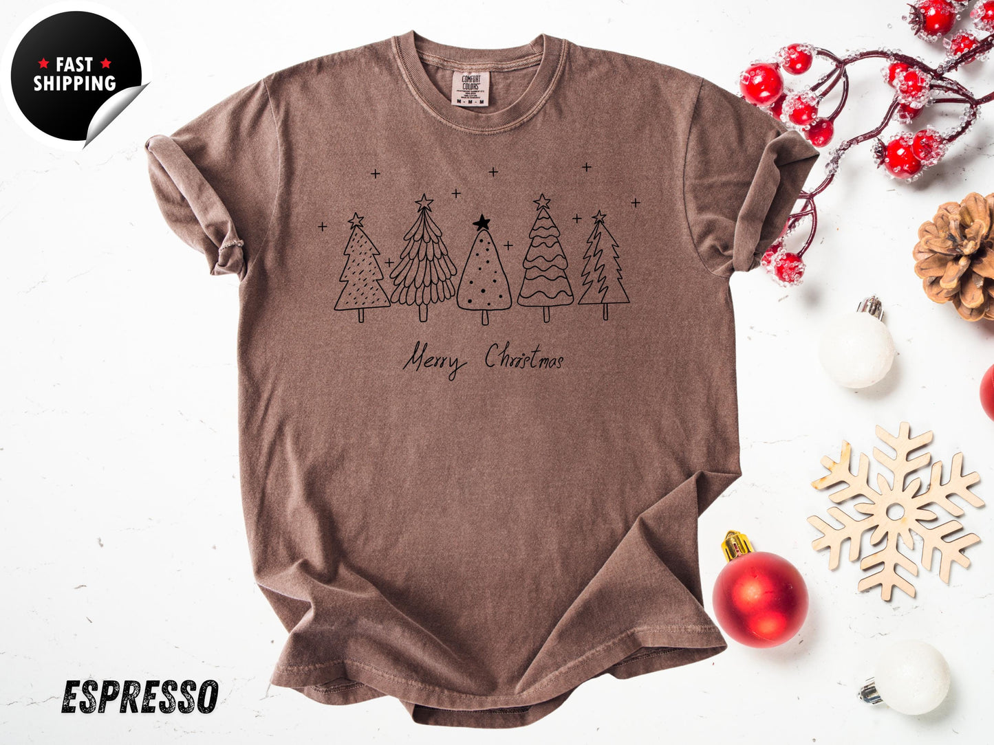 Minimalist Christmas Tree Shirt: Retro Holiday Tee - Comfort Colors