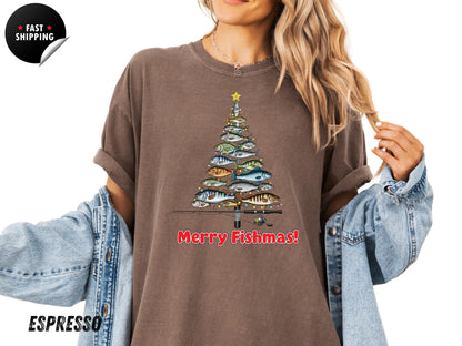 Merry Fishmas Shirt, Funny Fishing Christmas T-Shirt, Fisherman Holiday Tee, Xmas Gift for Men Women Who Love Fishing