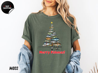 Merry Fishmas Shirt, Funny Fishing Christmas T-Shirt, Fisherman Holiday Tee, Xmas Gift for Men Women Who Love Fishing