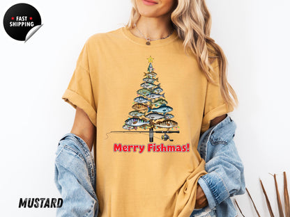 Merry Fishmas Shirt, Funny Fishing Christmas T-Shirt, Fisherman Holiday Tee, Xmas Gift for Men Women Who Love Fishing
