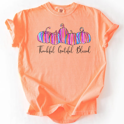 Thankful Grateful Blessed Shirt: Comfort Colors Pumpkin Fall Tee