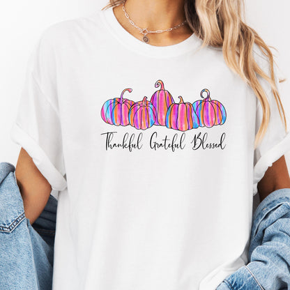 Thankful Grateful Blessed Shirt: Comfort Colors Pumpkin Fall Tee