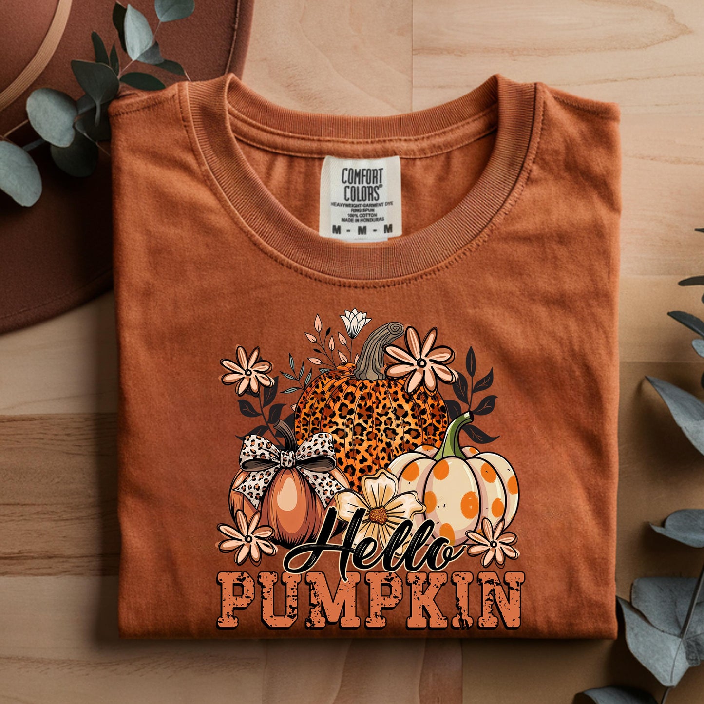 Hello Pumpkin Shirt: Retro Leopard Print Fall Graphic Tee