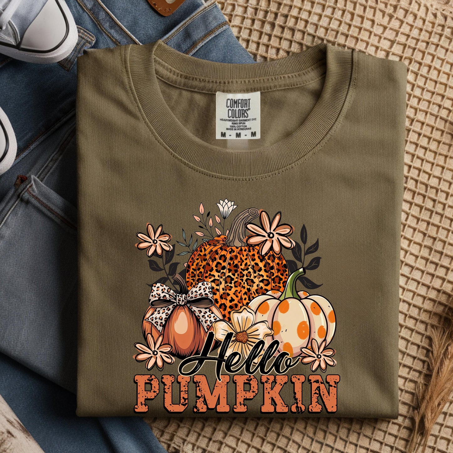 Hello Pumpkin Shirt: Retro Leopard Print Fall Graphic Tee