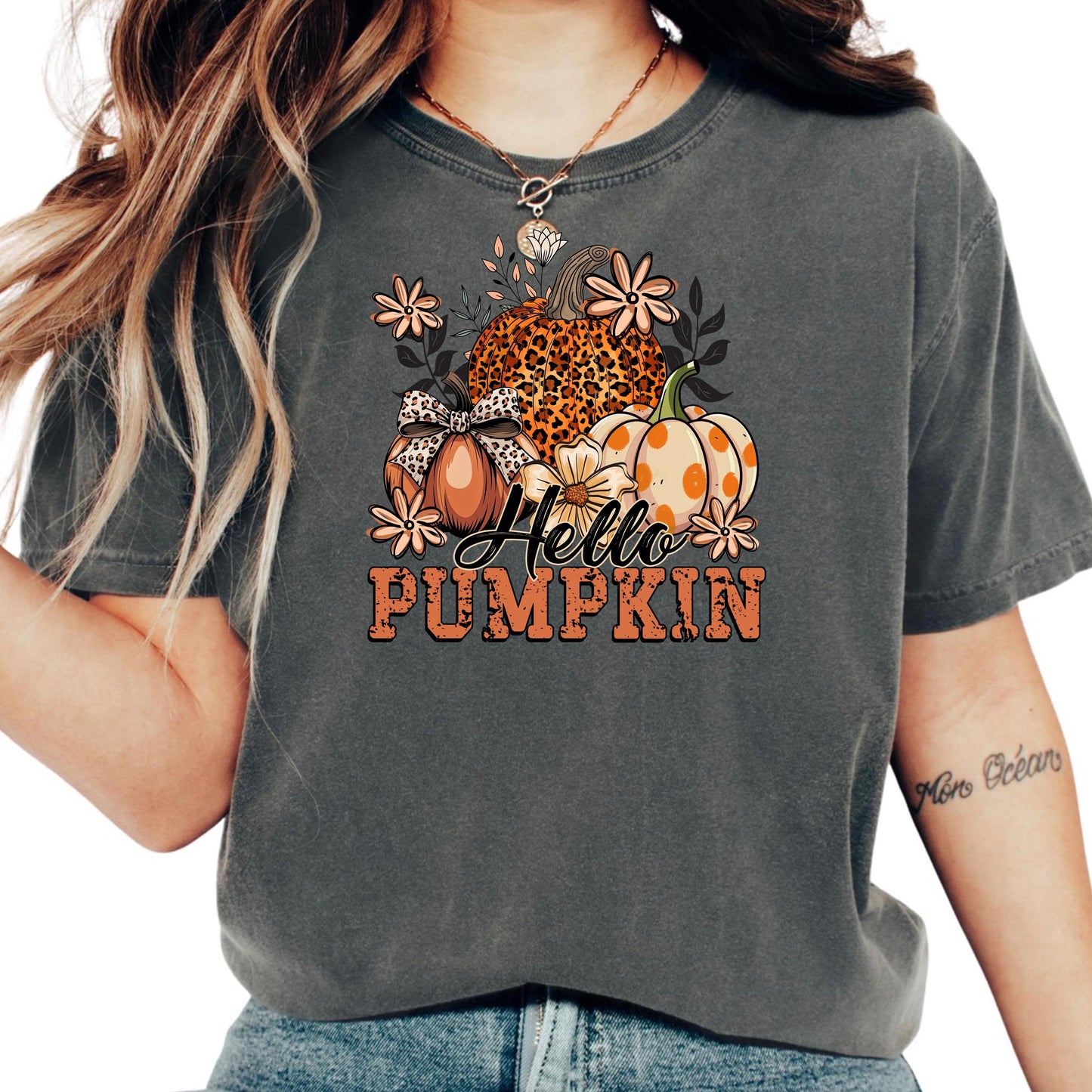 Hello Pumpkin Shirt: Retro Leopard Print Fall Graphic Tee