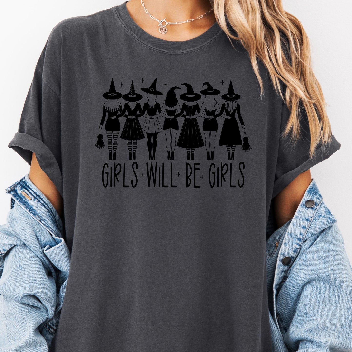 Girls Will Be Girls Halloween Shirt: Comfort Colors Witch Graphic Tee