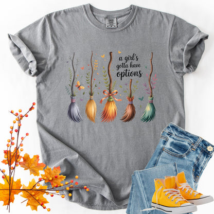 Funny Witch Halloween Tee: Comfort Colors Broomstick Graphic T-Shirt