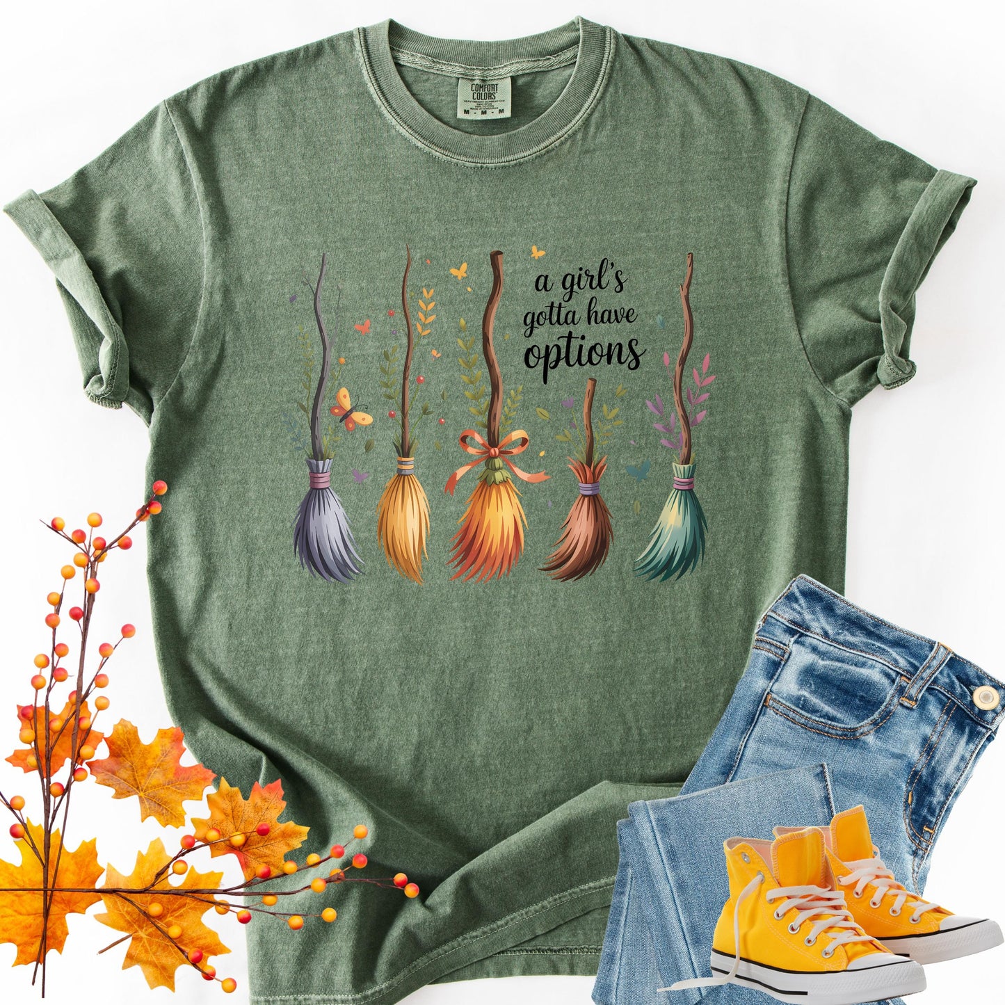 Funny Witch Halloween Tee: Comfort Colors Broomstick Graphic T-Shirt