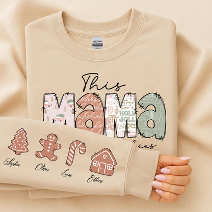 This Mama Christmas Sweatshirt – Personalized Gingerbread Cookie Mom Shirt, Custom Kids Names Holiday Top