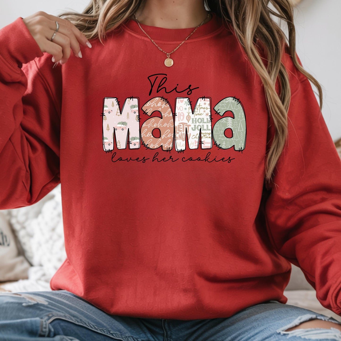 This Mama Christmas Sweatshirt – Personalized Gingerbread Cookie Mom Shirt, Custom Kids Names Holiday Top
