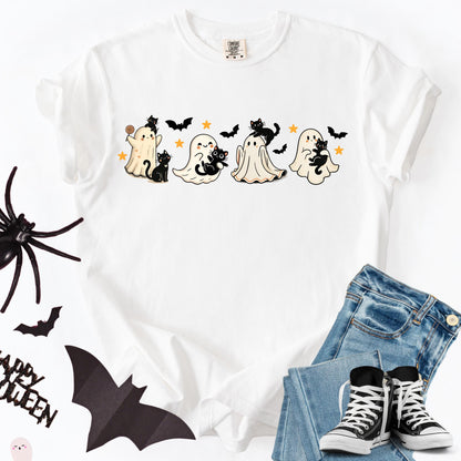 Comfort Colors Halloween Shirt, Halloween Ghost Cat Shirt, Black Cat Spooky Shirt, Ghost Shirt, Cute Ghost Boo Fall Pumpkin Costume Tshirt