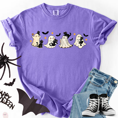 Comfort Colors Halloween Shirt, Halloween Ghost Cat Shirt, Black Cat Spooky Shirt, Ghost Shirt, Cute Ghost Boo Fall Pumpkin Costume Tshirt