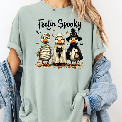 Feelin Spooky Duck Shirt – Funny Halloween Ducks Graphic Tee, Cute Spooky Season T-Shirt for Fall