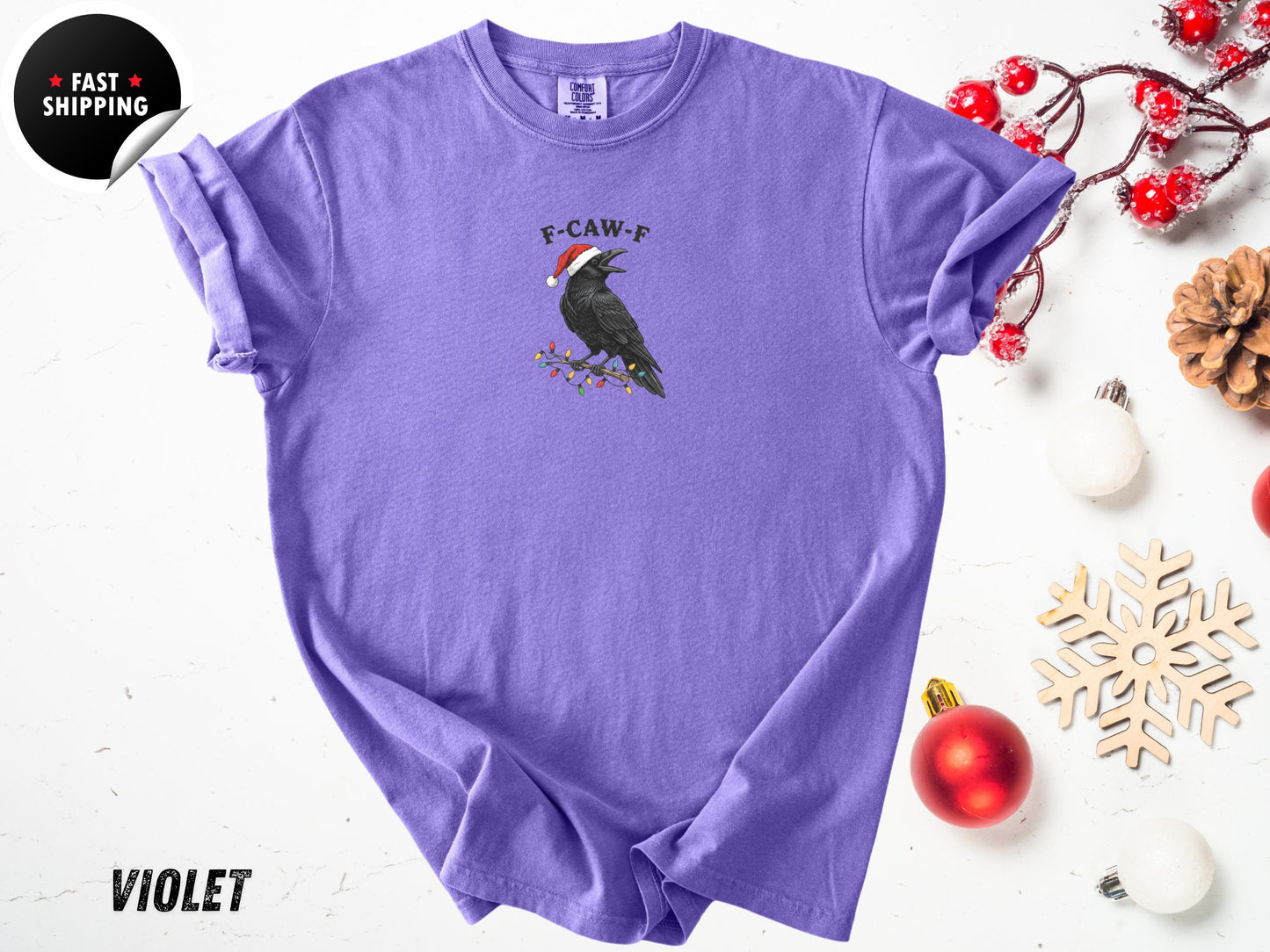 Raven Crow T-shirt, F - Caw - F Christmas Comfort Colors Tee