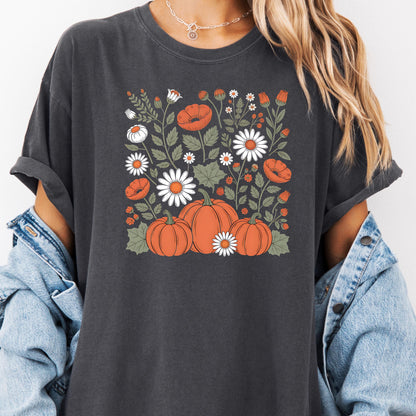 Comfort Colors Boho Floral Pumpkin Fall Shirt: Retro Autumn Graphic Tee