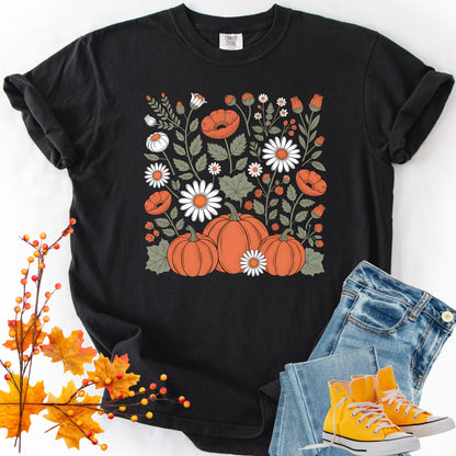 Comfort Colors Boho Floral Pumpkin Fall Shirt: Retro Autumn Graphic Tee