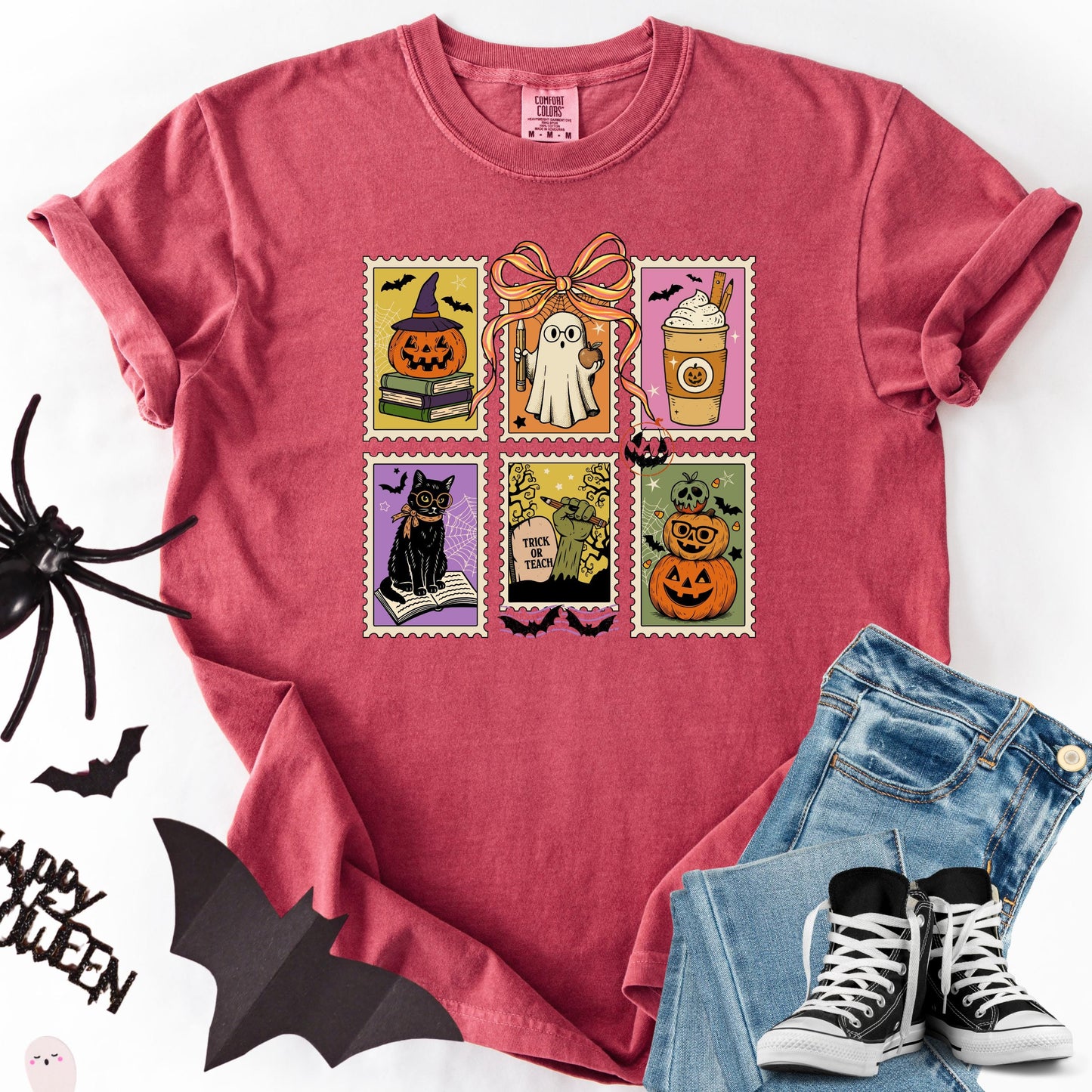 Retro Halloween Ghost Cat Pumpkin Shirt: Comfort Colors Fall Tee