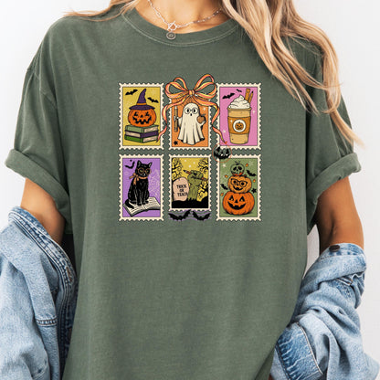 Retro Halloween Ghost Cat Pumpkin Shirt: Comfort Colors Fall Tee