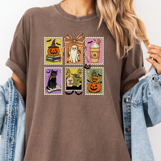 Retro Halloween Ghost Cat Pumpkin Shirt: Comfort Colors Fall Tee