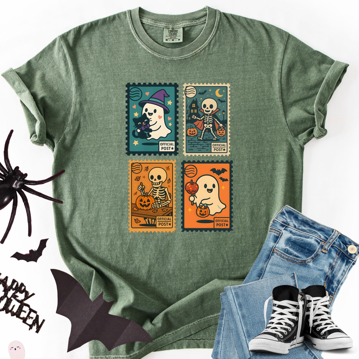 Halloween Cute Ghost Pumpkin Cat Shirt, Cute Ghost Shirt, Retro Ghost Tee, Women's Halloween Shirt, Comfort Colors®