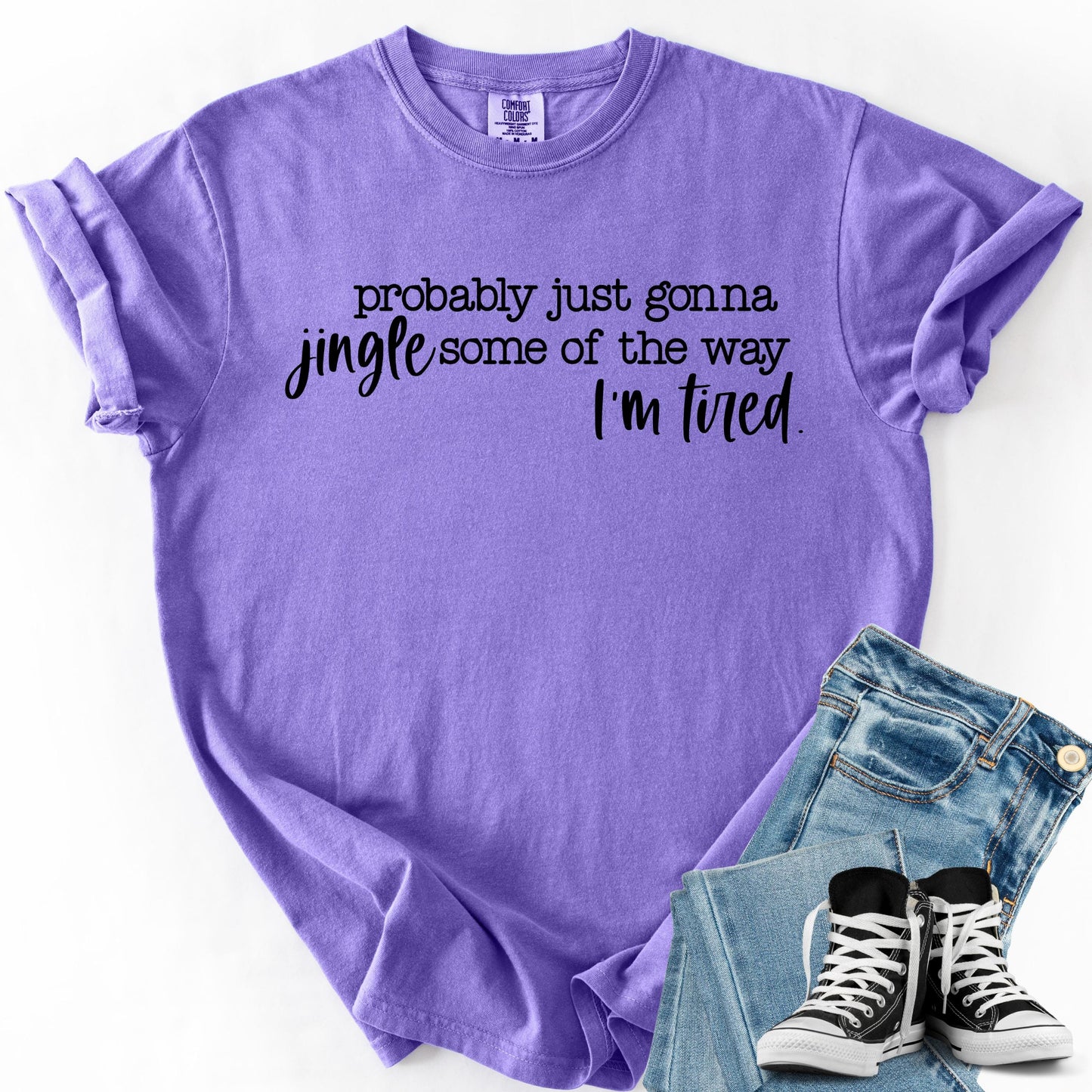 Funny Christmas Sweatshirt: Jingle Tired Holiday Saying, Soft Cotton Tee