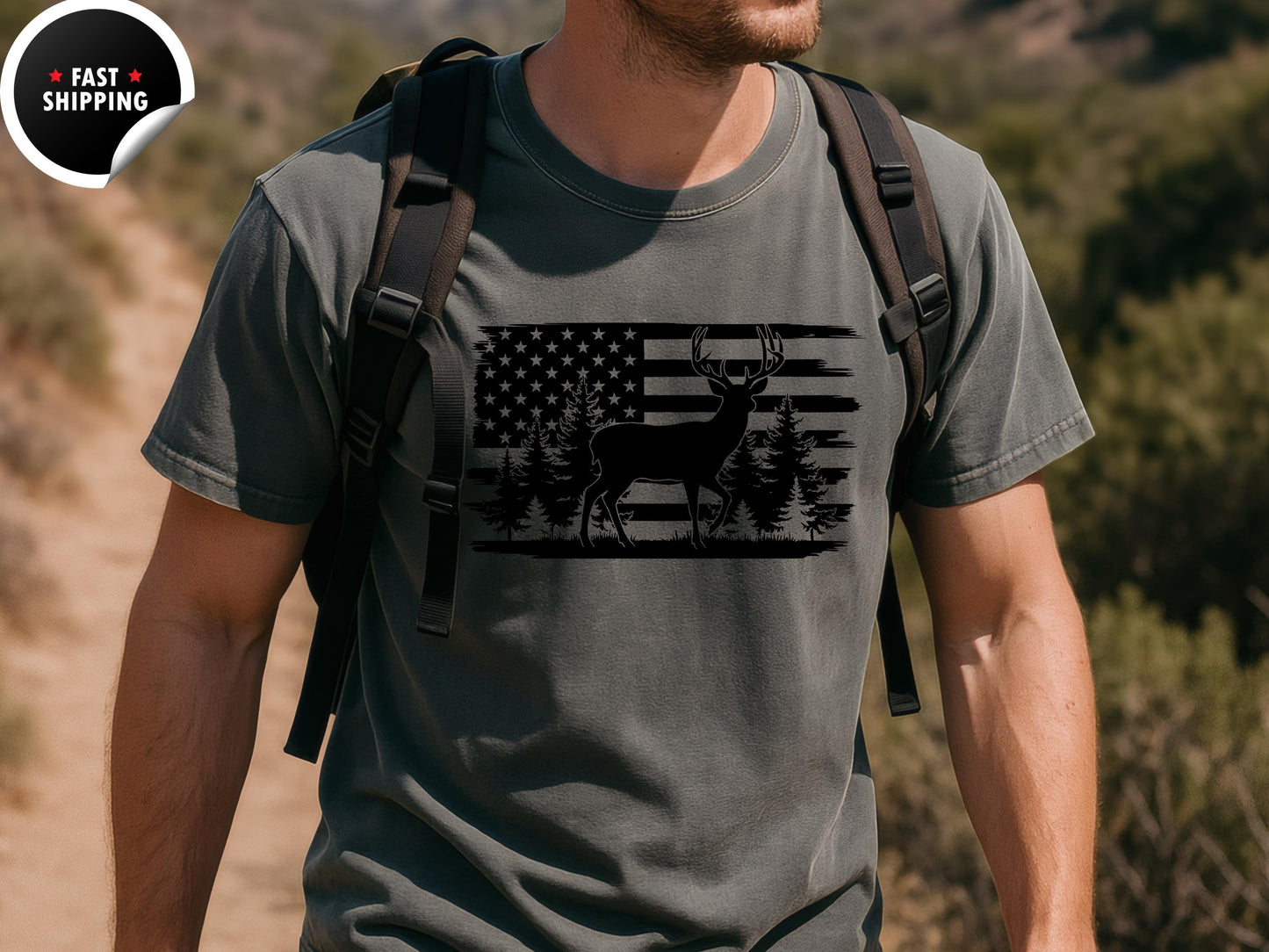 Patriotic Deer USA Flag T-Shirt: Vintage Hunting Graphic Tee