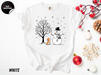 Comfort Colors® Cute Winter Holiday Shirt, Xmas Tree Tee, Snowman Dog Christmas Shirt 2025, Funny Snowman Gift Shirt for Her