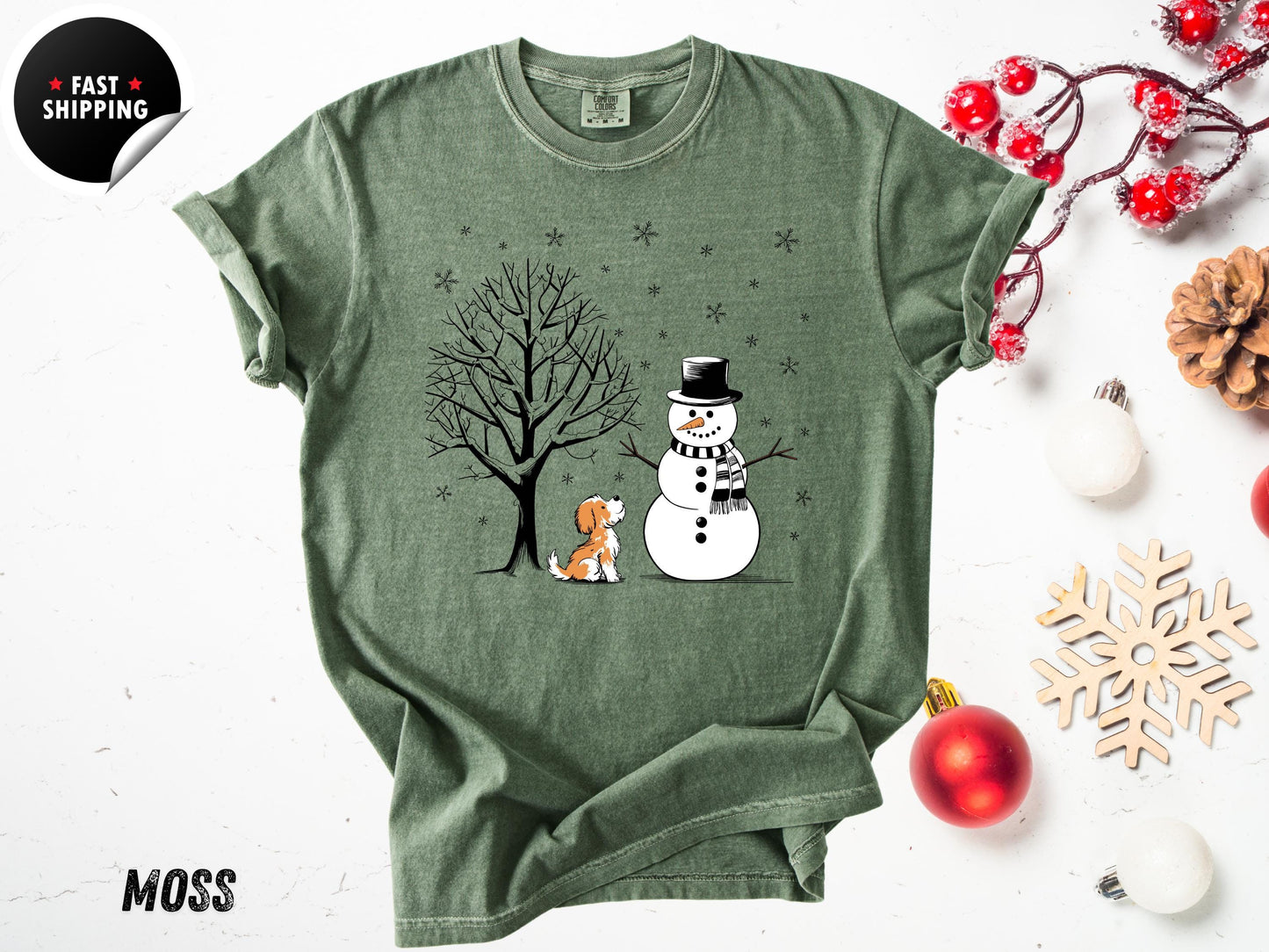 Comfort Colors® Cute Winter Holiday Shirt, Xmas Tree Tee, Snowman Dog Christmas Shirt 2025, Funny Snowman Gift Shirt for Her