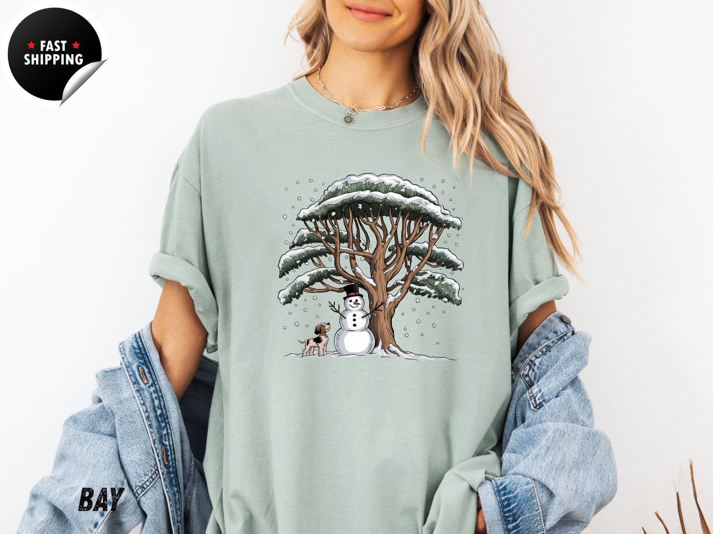 Comfort Colors® Snowman And Dog Shirt, Christmas Crewneck, Winter Holiday Shirt, Xmas Snowman Shirt, Xmas Tree Shirt, Cute Snowman Shirt