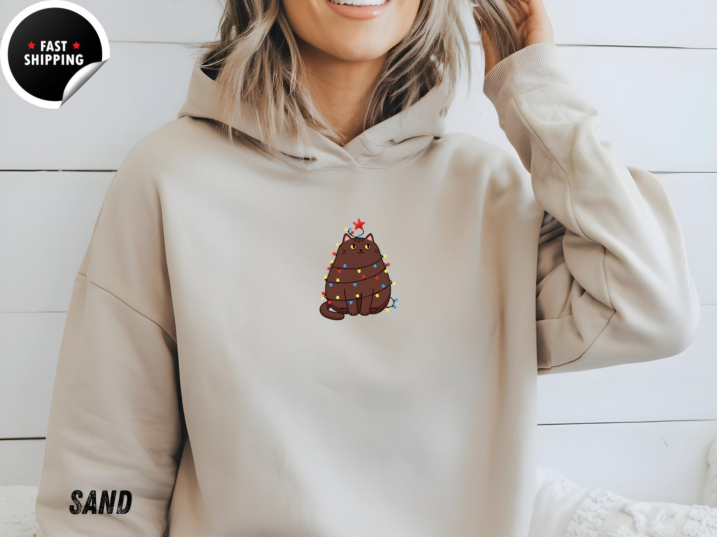 Comfort Colors® Cute Cat Christmas Sweatshirt, Cat Mom Holiday Hoodie, Funny Christmas Cat Sweater, Cat Lover Christmas Gift
