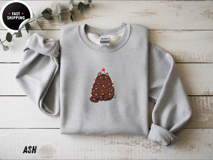 Comfort Colors® Cute Cat Christmas Sweatshirt, Cat Mom Holiday Hoodie, Funny Christmas Cat Sweater, Cat Lover Christmas Gift