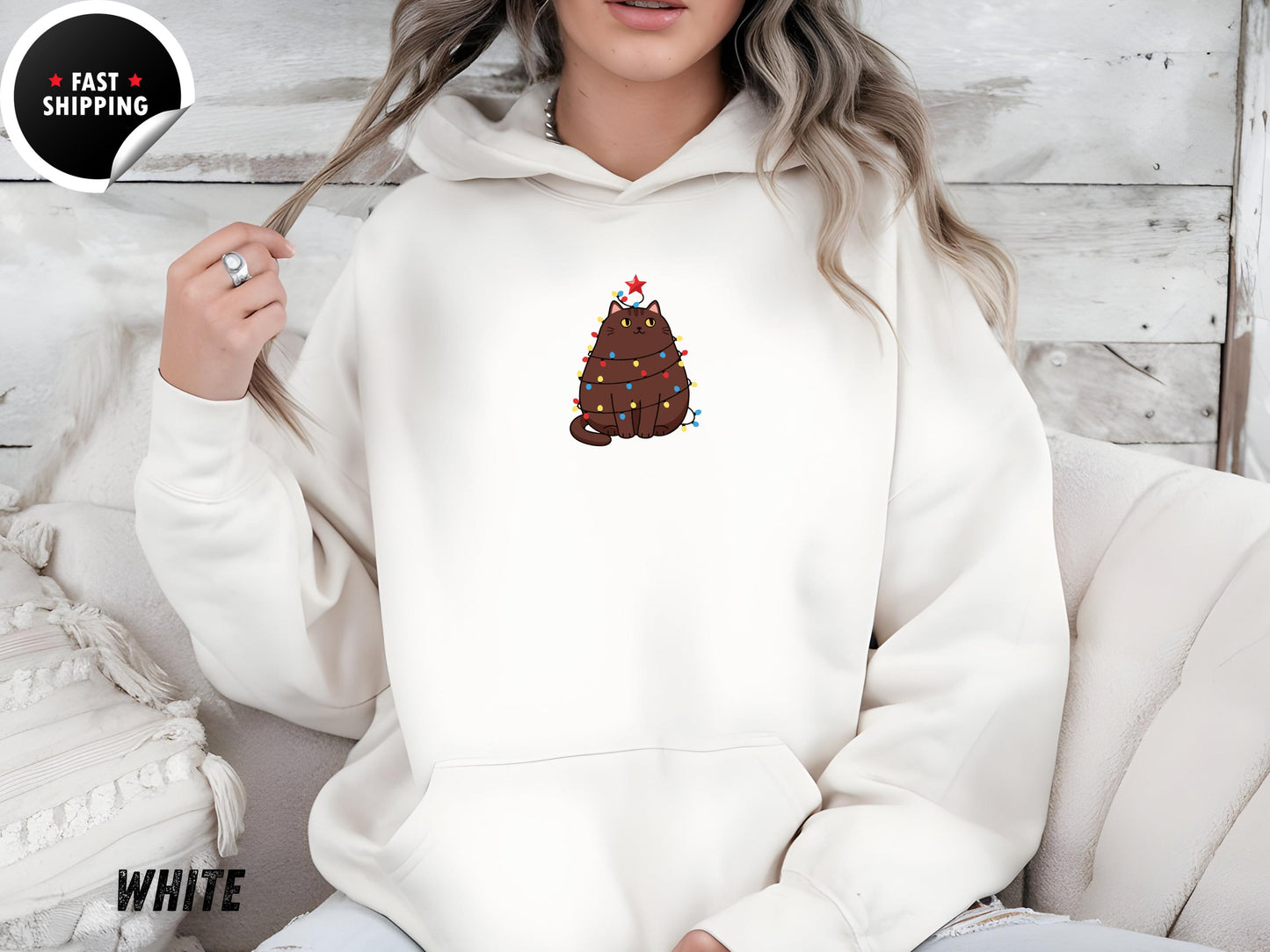 Comfort Colors® Cute Cat Christmas Sweatshirt, Cat Mom Holiday Hoodie, Funny Christmas Cat Sweater, Cat Lover Christmas Gift